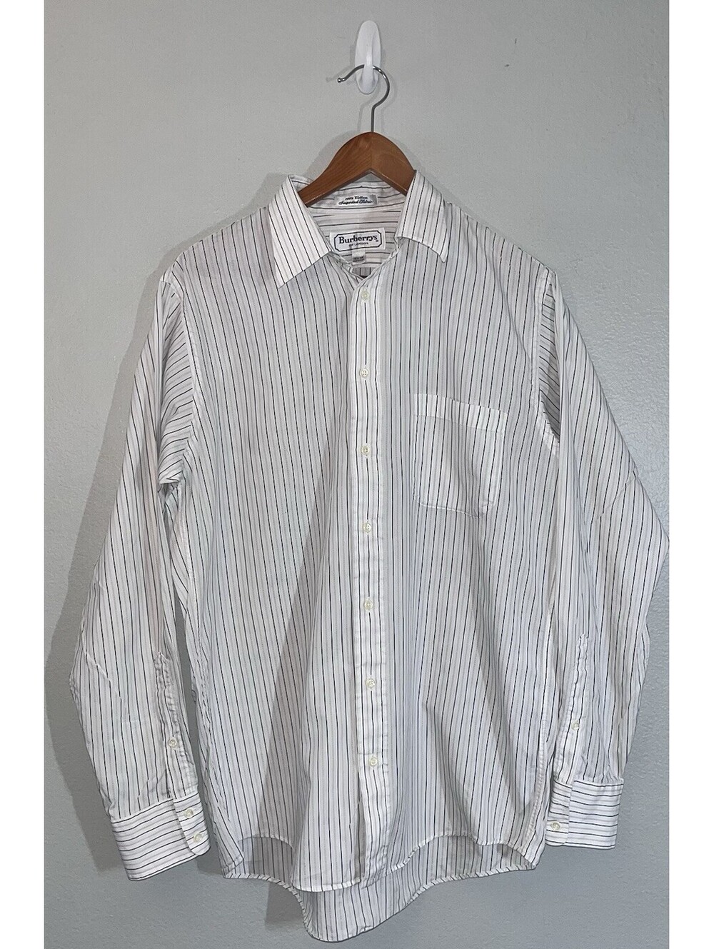 Burberry London Mens White Striped Button Up Shirt Size M (15.5-35) Made In USA